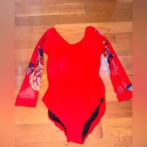 Five Dance wear Large Adult Red Floral Leotard